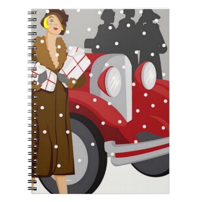 Vintage Winter Fashion Illustration Elegant 1920s Notebook (Front)