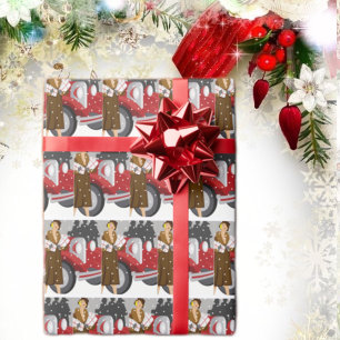 Vintage Winter Fashion Illustration Elegant 1920s Wrapping Paper