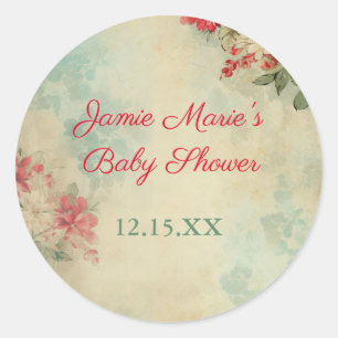 Vintage Winter Floral Christmas Baby Shower Classic Round Sticker