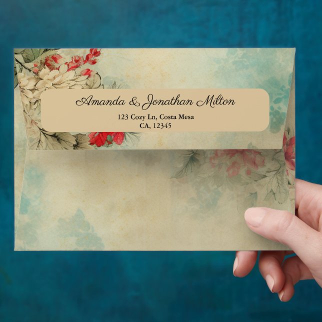 Vintage Winter Floral Christmas Pre-addressed Envelope (Hand)