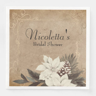 Vintage Winter Flowers on Faded Parchment Napkin