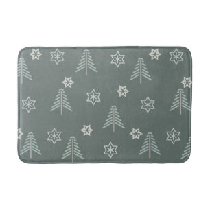 Vintage Winter Forest Pattern Dark Bath Mat