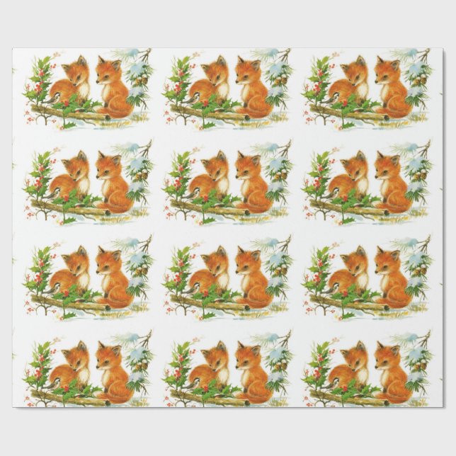 Vintage Winter Foxes Wrapping Paper (Flat)