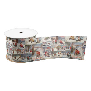 Vintage Winter Fun Christmas Collage Satin Ribbon