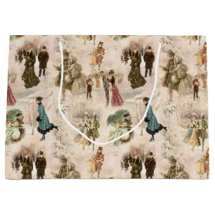 Vintage Winter Fun Snow Scenes Large Gift Bag