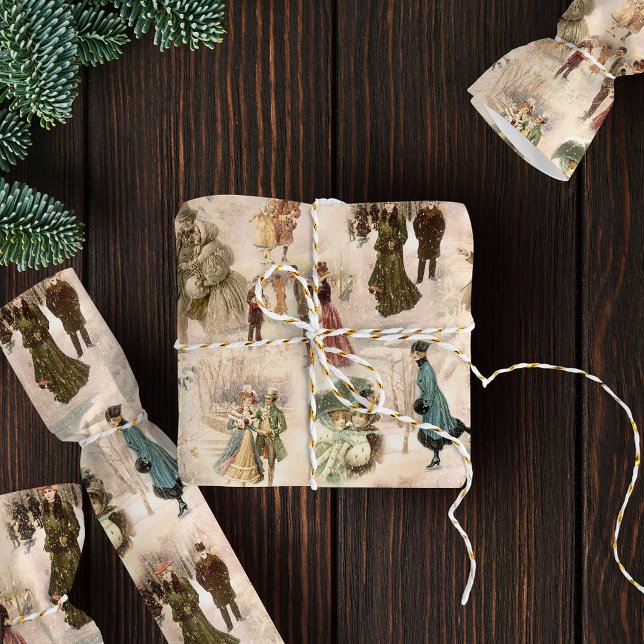Vintage Winter Fun Snow Scenes Wrapping Paper (Creator Uploaded)