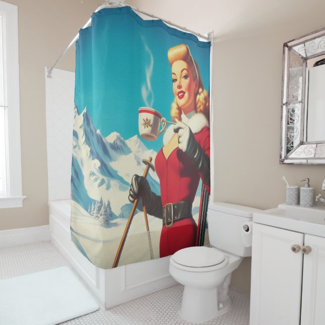 Vintage Winter Girl Shower Curtain (In Situ)