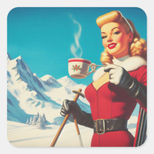 Vintage Winter Girl Square Sticker