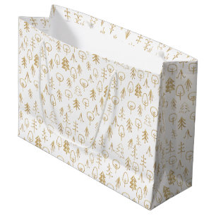 Vintage Winter Gold Pattern White Large Gift Bag