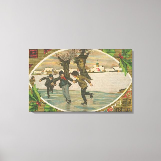 Vintage Winter Ice Skating Canvas Print (Front)