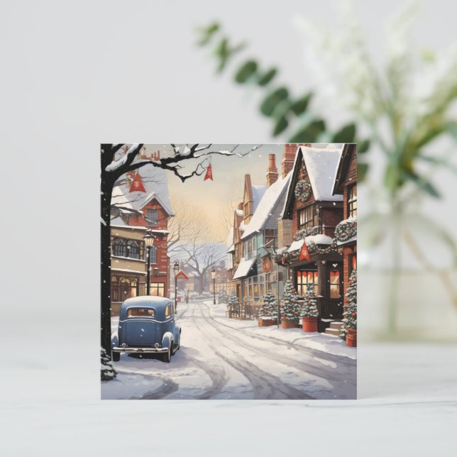 Vintage Winter in City Holiday Card (Standing Front)