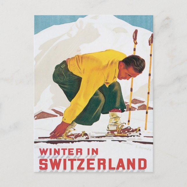 Vintage Winter In Switzerland Postcard (Front)