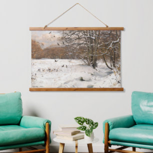 Vintage Winter Landscape with Crows Oil Art Hanging Tapestry