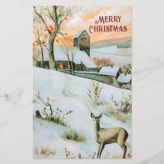 Vintage winter landscape with deer Christmas card (Front)