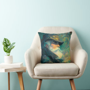 Vintage Winter Old Man Portrait Cushion