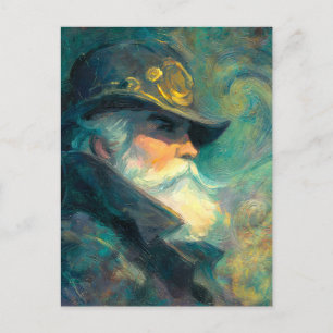 Vintage Winter Old Man Portrait Holiday Postcard