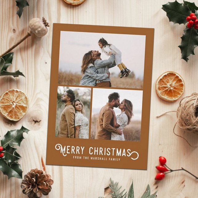 Vintage Winter Oranges 3 Photo Collage Christmas   Holiday Card (Creator Uploaded)