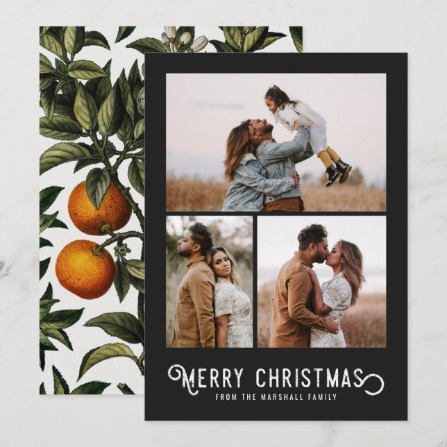 Vintage Winter Oranges 3 Photo Collage Christmas   Holiday Card (Front/Back)