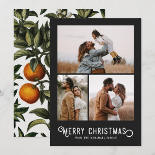 Vintage Winter Oranges 3 Photo Collage Christmas   Holiday Card