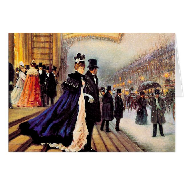 Vintage Winter Parisian Scene Christmas Card (Front Horizontal)