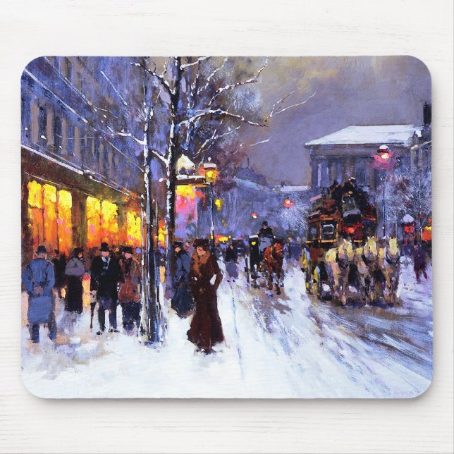 Vintage Winter Parisian Scene Christmas Gift Mouse Mat (Front)