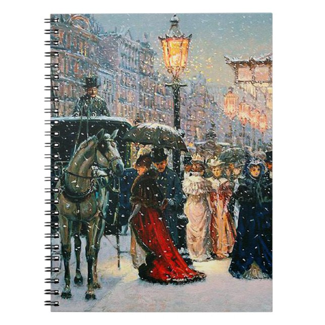 Vintage Winter Parisian Scene Christmas Gift Notebook (Front)