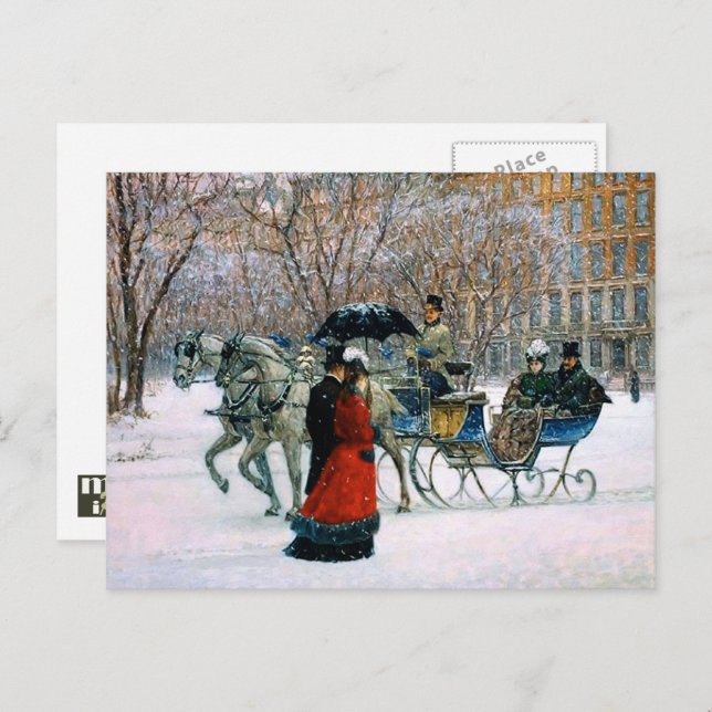 Vintage Winter Parisian Scene Christmas  Holiday Postcard (Front/Back)