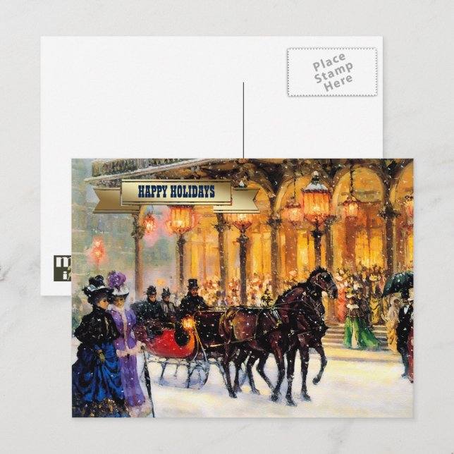 Vintage Winter Parisian Scene Christmas  Holiday Postcard (Front/Back)