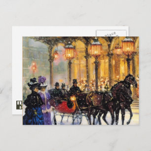 Vintage Winter Parisian Scene Christmas  Holiday Postcard