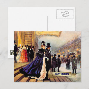 Vintage Winter Parisian Scene Christmas Holiday Postcard