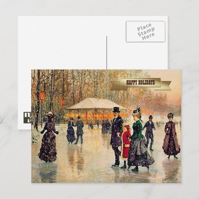 Vintage Winter Parisian Scene Christmas  Holiday Postcard (Front/Back)