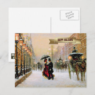 Vintage Winter Parisian Scene Christmas Holiday Postcard