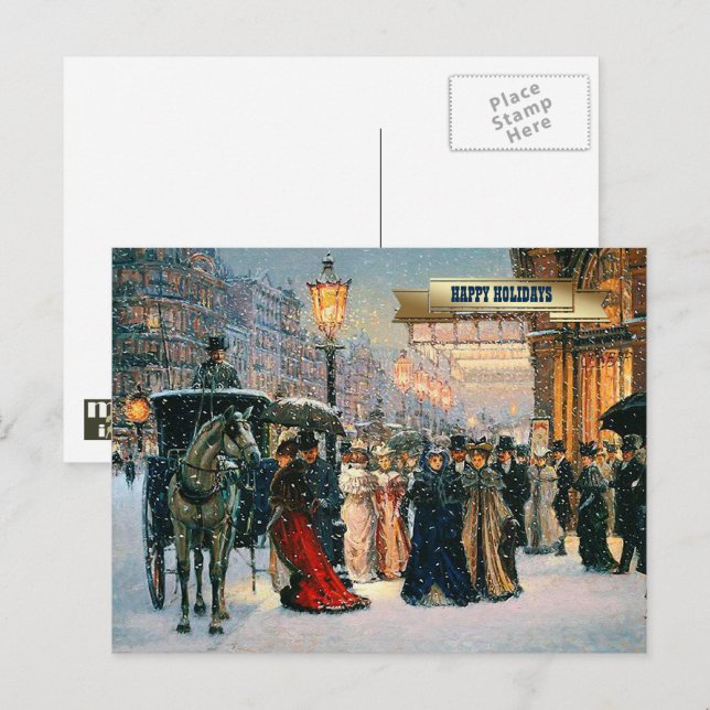 Vintage Winter Parisian Scene Christmas  Holiday Postcard (Front/Back)