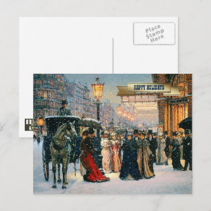 Vintage Winter Parisian Scene Christmas Holiday Postcard