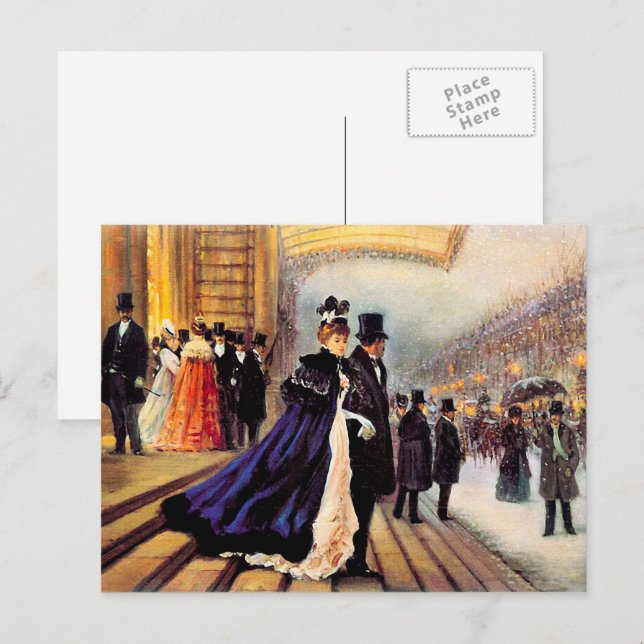 Vintage Winter Parisian Scene Christmas  Holiday Postcard (Front/Back)