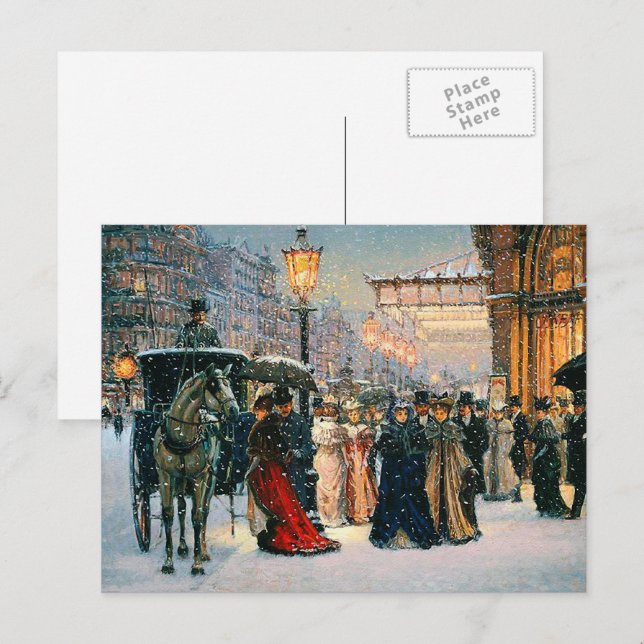 Vintage Winter Parisian Scene  Holiday Postcard (Front/Back)