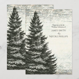 Vintage Winter Pine Tree Rustic Wood Wedding Invitation