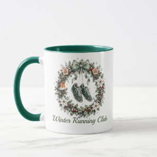 Vintage Winter Running Wreath Personalised Ceramic Mug