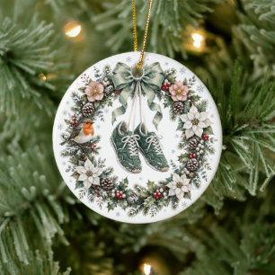 Vintage Winter Running Wreath Personalised Ceramic Tree Decoration