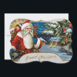 Vintage Winter Santa Holiday Card<br><div class="desc">Nostalgic Victorian era greeting card illustration featuring winter scene with traditional Santa,  holly and Merry Christmas greeting. Complementary image on reverse with customisable text.</div>