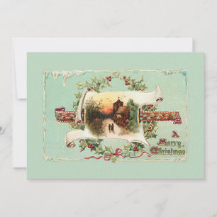Vintage Winter Scene and Christmas Greeting Holiday Card