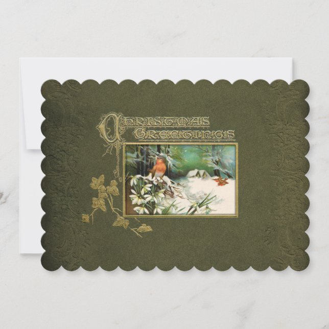 Vintage Winter Scene and Christmas Greeting Holiday Card (Front)