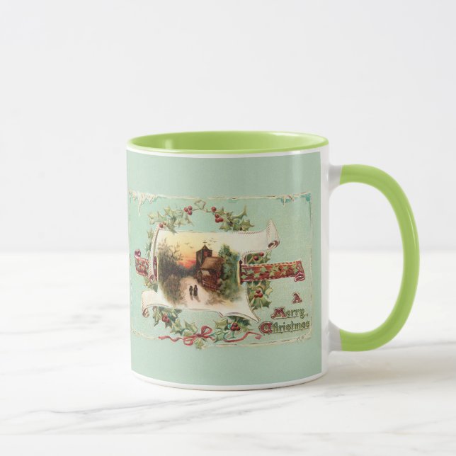 Vintage Winter Scene and Christmas Greeting Mug (Right)