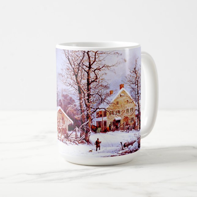 Vintage Winter Scene. Christmas Gift Coffee Mug (Front Right)