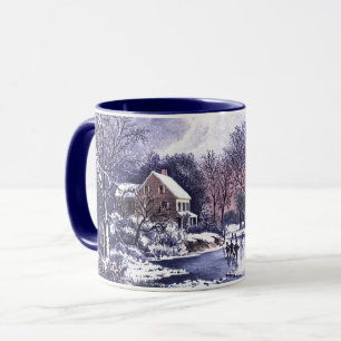 Vintage Winter Scene. Christmas Gift Mug
