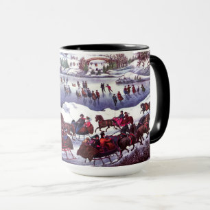 Vintage Winter Scene. Christmas Gift Mug