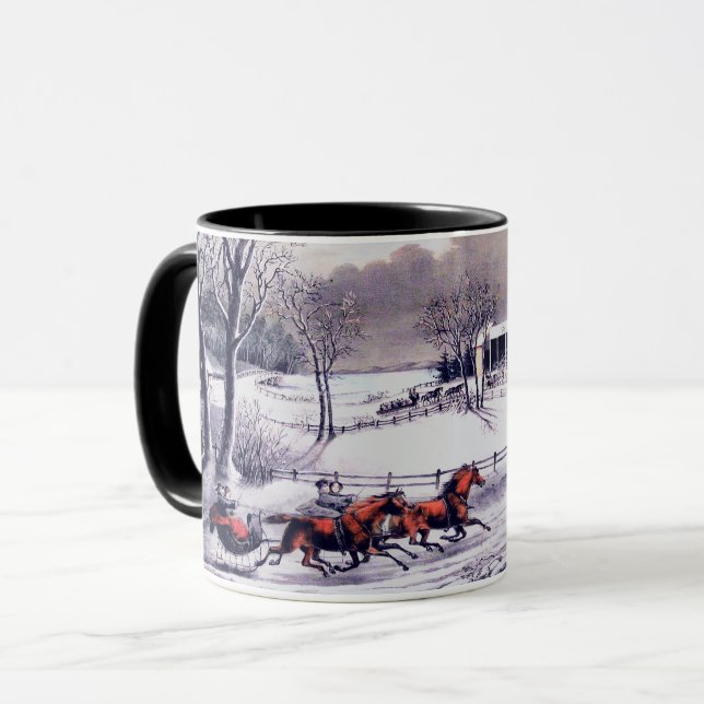 Vintage Winter Scene Christmas Gift Mug (Front Left)