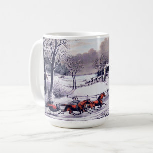 Vintage Winter Scene. Christmas Gift Mugs