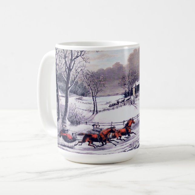 Vintage Winter Scene. Christmas Gift Mugs (Front Left)