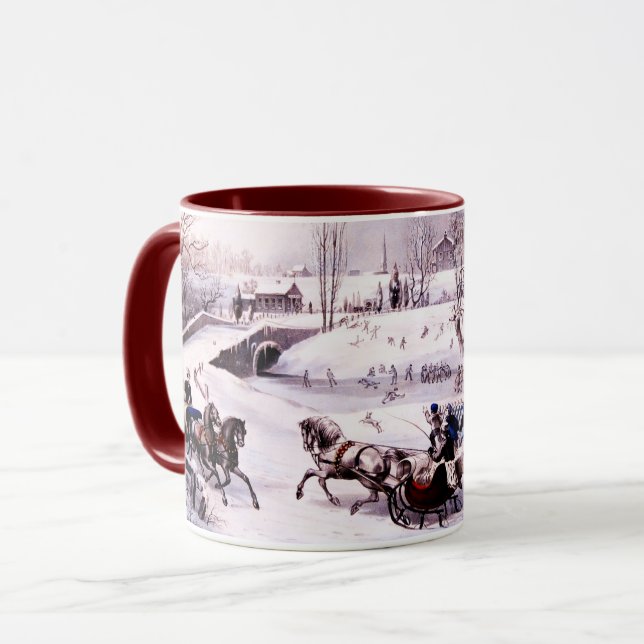 Vintage Winter Scene. Fine Art Christmas Gift Mug (Front Left)
